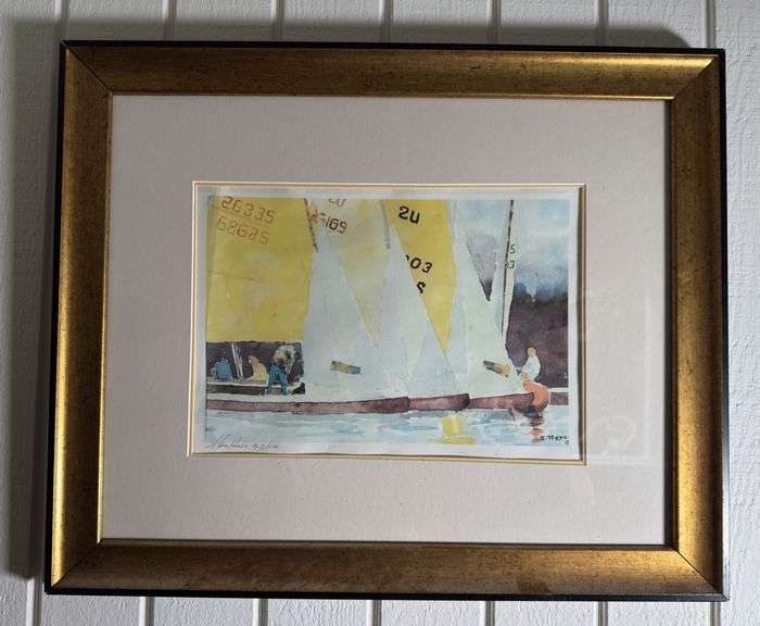 Framed Print of Sailboats on the Water, Signed by James Balme