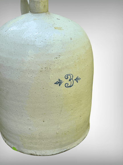 Antique Primitive 3-Gallon stoneware Jug with Handle and Cobalt Blue Decoration