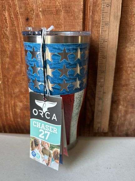 Orca Chaser 27 oz. Stainless Steel U.S.A. Made Tumbler Cup Vintage Flag