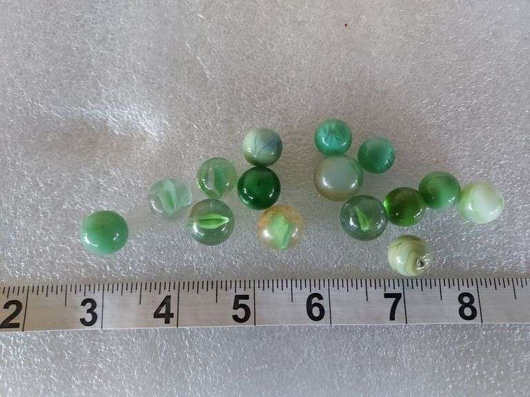15 Assorted Vintage Green Marbles