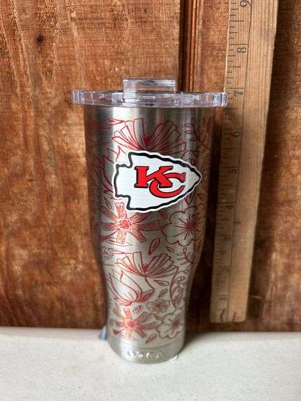 Orca Chaser 16 oz. Stainless Steel U.S.A. Made Tumbler Cup Kansas City Chiefs Floral Sketch