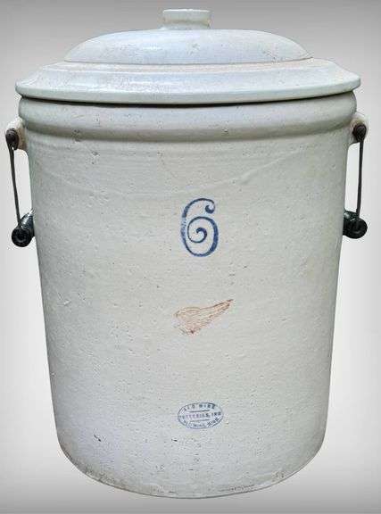 Vintage Red Wing  6-Gallon Stoneware Crock with Lid and Handles Circa 1906-1930