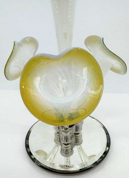 Victorian New Martinsville Glass 3 Horn Opalescent Epergne