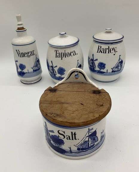 Four Blue and White Kitchen Accessories, All Made in Germany