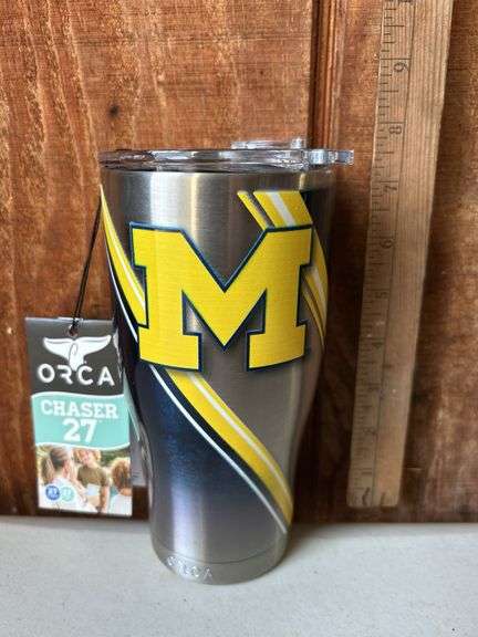 Orca Chaser 27 oz. Stainless Steel U.S.A. Made Tumbler Cup Michigan University Double Stripe Wrap
