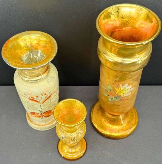 Antique Mercury Hand-Painted Glass Vases