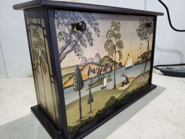 1995 Linda Zborek Painted Folk Art Box 11.75''X18.25''X7.5"