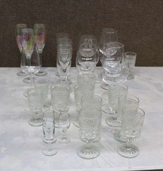 Glassware Collection with Pressed Glass Goblets and Stemmed Glasses