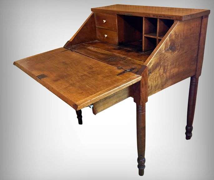 1850’s Wooden Slant-Front Writing Desk with Drawers and Cubby Compartments