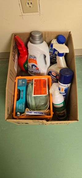 Box of cleaning supplies