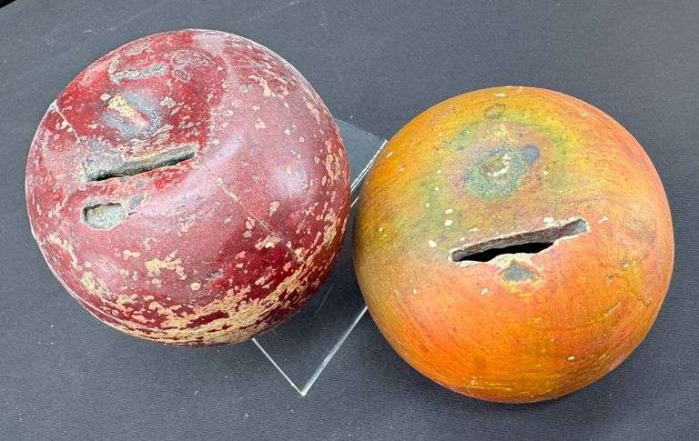 Antique Chalkware Primitive Apple, Orange and Pear-Shaped Coin Banks