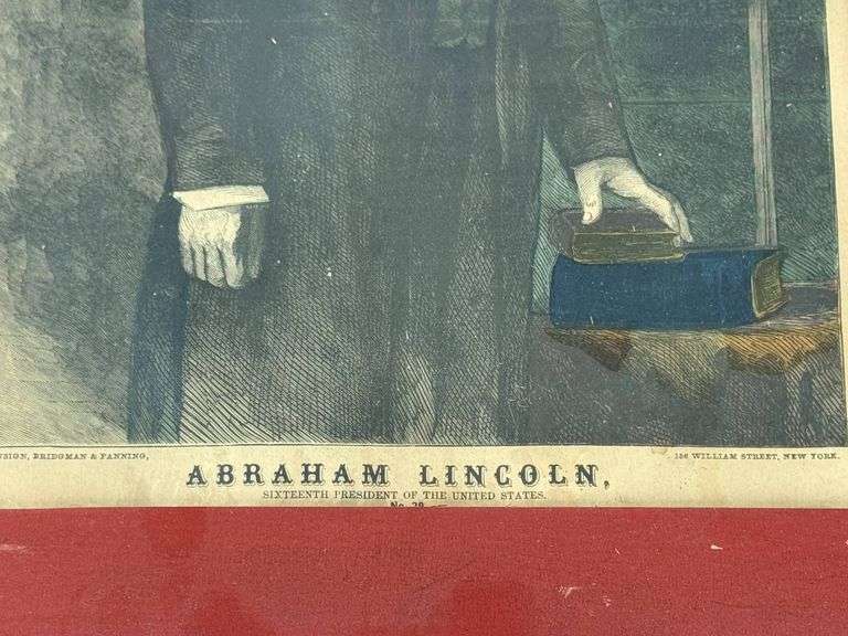 Original Currier and Ives Framed Abraham Lincoln Print with Antique Red Wooden Frame
