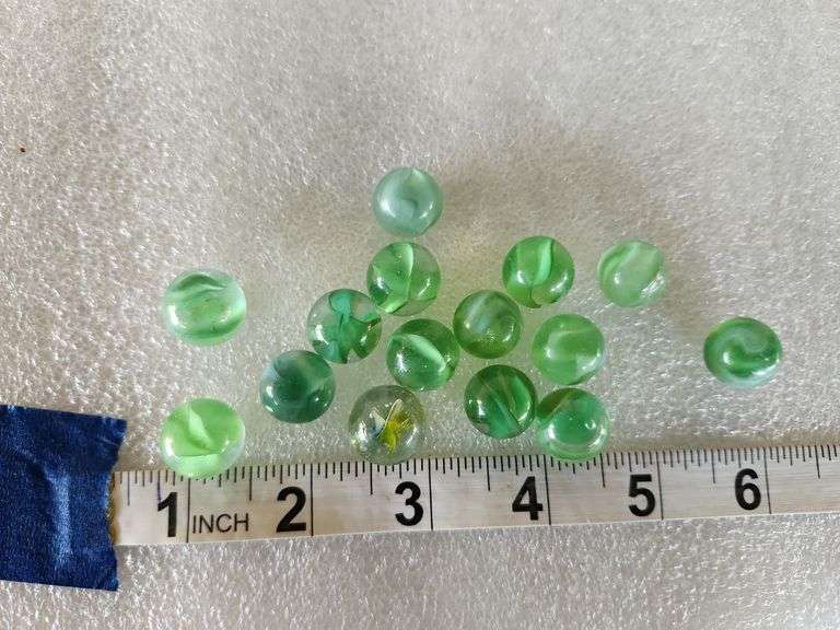 15 Assorted Vintage Green Marbles