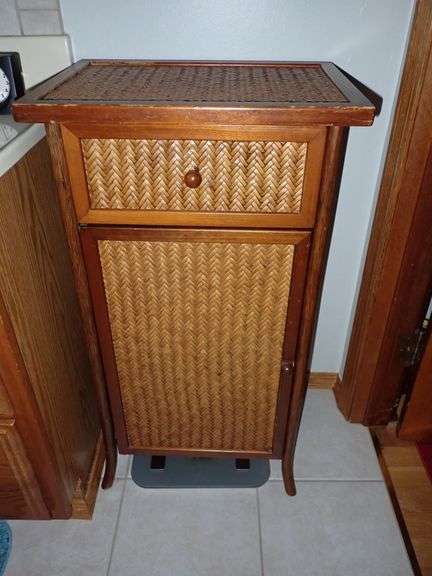 Vintage Cane Cabinet With Drawer