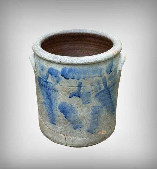 Stoneware Crock with Blue Cobalt Decoration and Handles