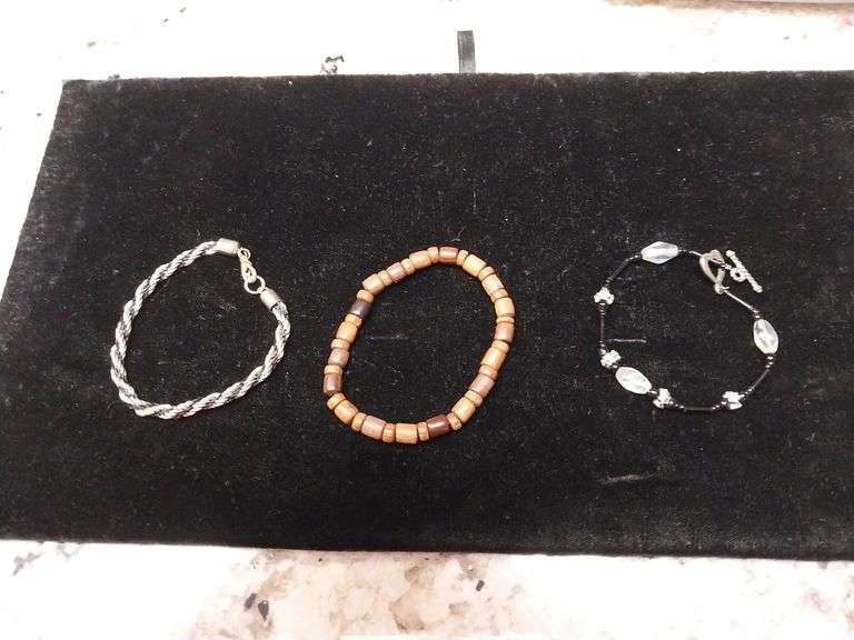 Trio of Bracelets – Metal, Wood, and Glass Beads