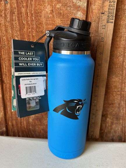 Orca Hydra 34 oz. Stainless Steel U.S.A. Made Tumbler Bottle Carolina Panthers Color Logo