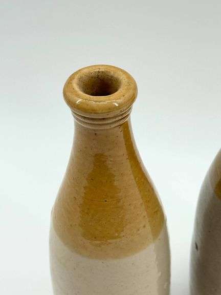 Two Antique H Kennedy Barrowfiled Ale Glazed Stoneware Bottles with Two-Tone Finish