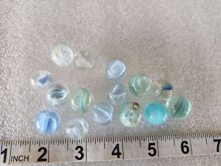 15 Assorted Vintage Blue Marbles