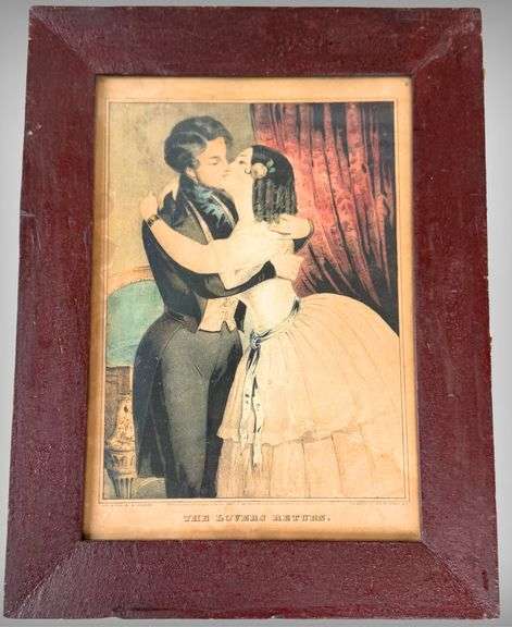 Original Currier and Ives Framed Print Titled ‘The Lover’s Return’ with Antique Wood Frame