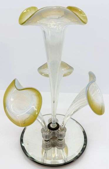 Victorian New Martinsville Glass 3 Horn Opalescent Epergne