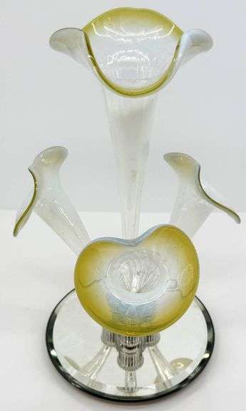 Victorian New Martinsville Glass 3 Horn Opalescent Epergne