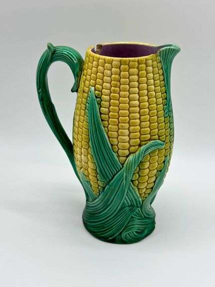 Antique 19th C  Majolica Pottery Ear of Corn Pitcher