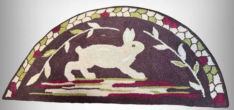 Laura Megroz Designed Wool Rug with Bunny Motif, 18 x 28 Inches