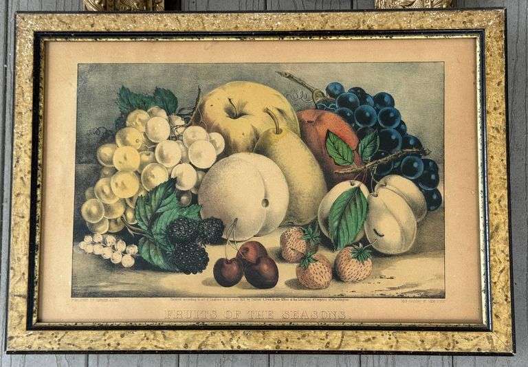 Original Currier and Ives Color Lithograph ‘Fruits of Summer’ by M.B. Parker in Gilt Frame