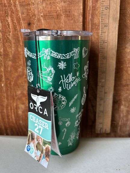 Orca Chaser 27 oz. Stainless Steel U.S.A. Made Tumbler Cup Christmas Memories Candy Green