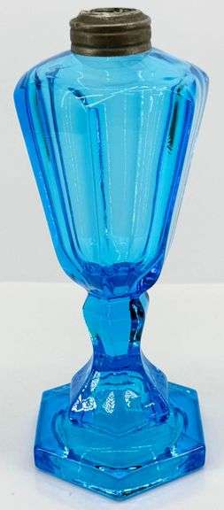Antique Boston Sandwich Glass Wale Oil Lamp Base with Metal Collar