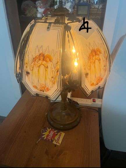 Vintage Glass Panel Angel Table Lamp