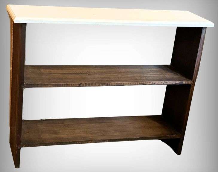 Wooden Bookshelf with White Top and Two Shelves
