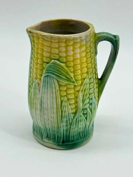 Antique Majolica Pottery Corn on Cob Pitcher with Handle