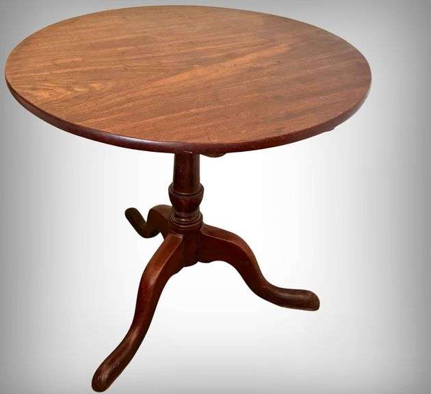 Mahogany Tilt-Top Round Pedestal Table with Tripod Base