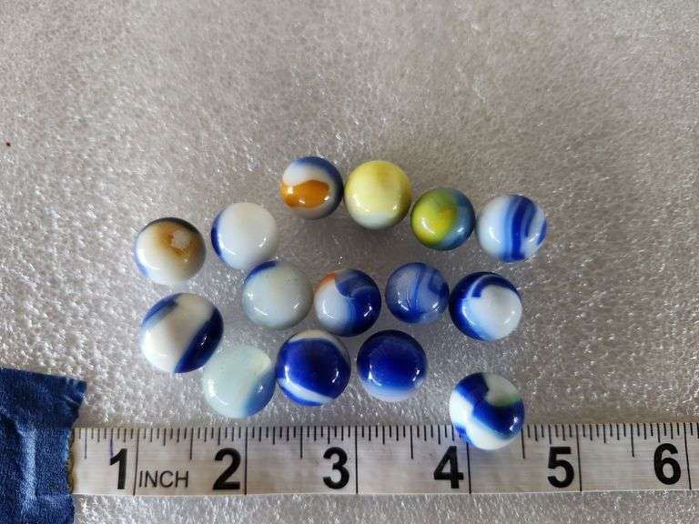 15 Assorted Vintage Blue/White Marbles