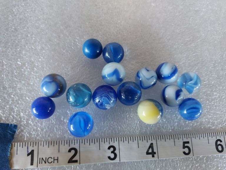 15 Assorted Vintage Blue Marbles
