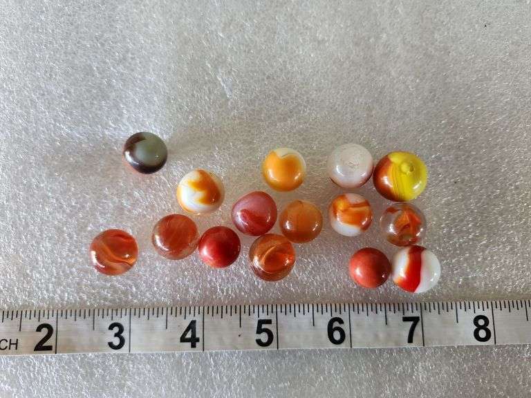 15 Assorted Vintage Orange/Red Marbles