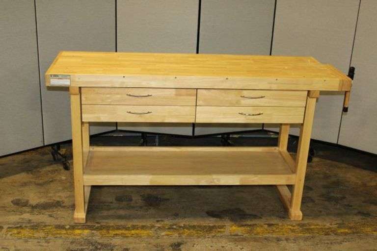 Wood Workbench by US General with Four Drawers and Vise