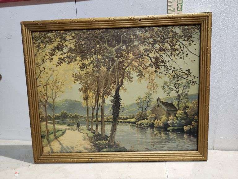 Cracker Barrel Wall Decor Vintage Picture Has Screw Holes In Frame & Metal Tag 16''X19.5''