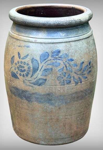 Stoneware Crock with Blue Floral Design