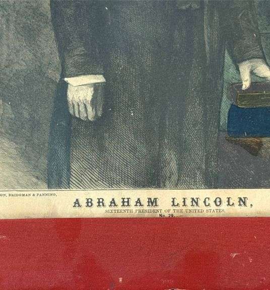 Original Currier and Ives Framed Abraham Lincoln Print with Antique Red Wooden Frame