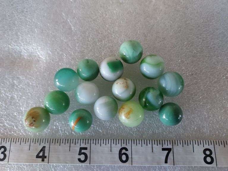 15 Assorted Vintage Green Marbles