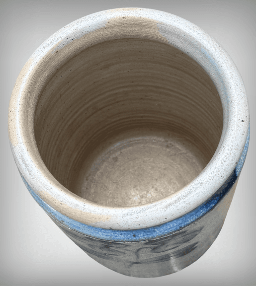 Beautiful 19th C Stoneware Double Clover Peter Herrmann Crock Cobalt Blue 10″