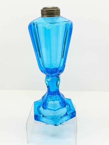 Antique Boston Sandwich Glass Wale Oil Lamp Base with Metal Collar