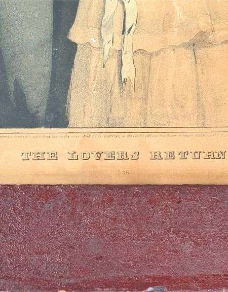 Original Currier and Ives Framed Print Titled ‘The Lover’s Return’ with Antique Wood Frame