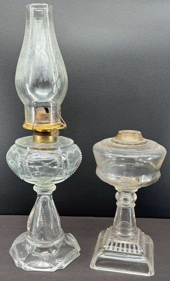 EAPG Clear Glass Oil Lamps including “Peanut” Pattern