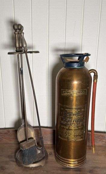 Vintage Fire Extinguisher and Fireplace Tools ￼