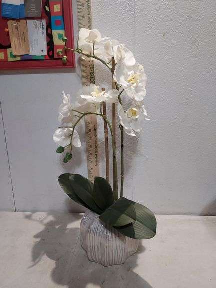 Faux Flowers Fixed In Pottery Planter 21" Tall