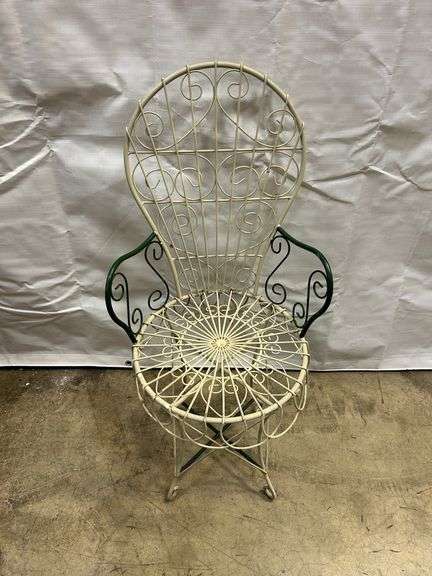 Vintage Wrought Iron Patio Chair with Scrollwork Design